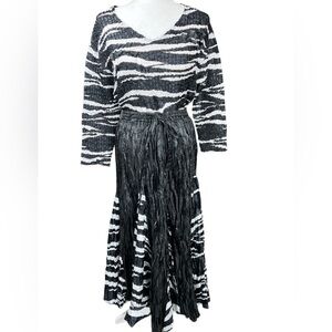 Pleats Collection Zebra Crinkle Maxi Skirt Set Large Y2K Jungle Artsy Bold